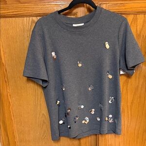 Sequin Detail Short Sleeve Tee in Charcoal Gray